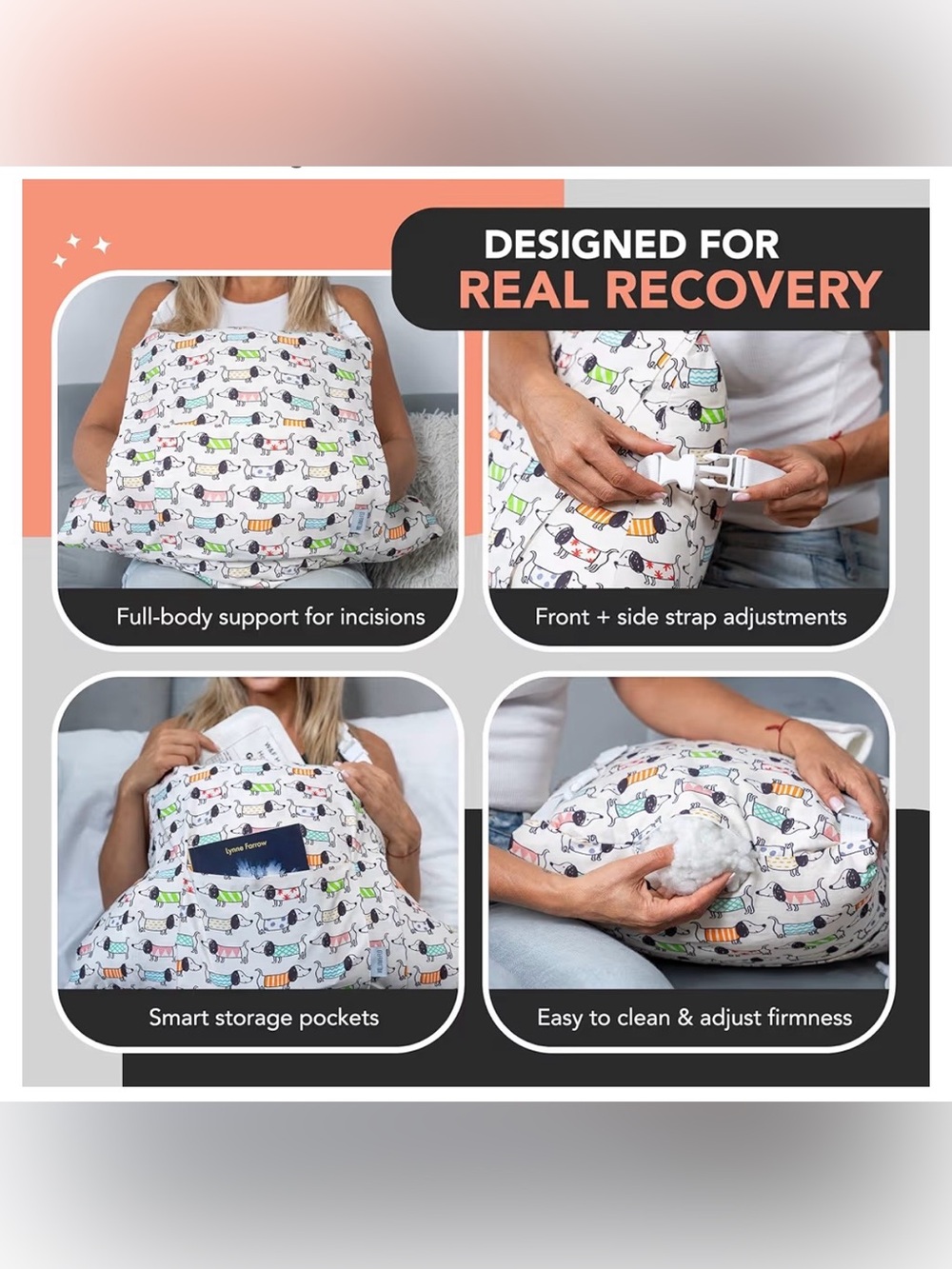 Post Surgery Recovery Support Pillow -Doggy Dachshund Print